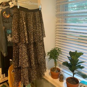 Animal Print Tiered Chiffon Midi Skirt (Worn Once)